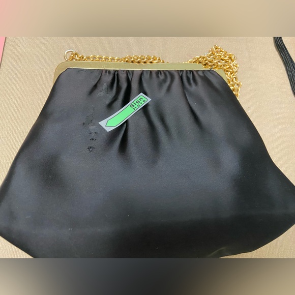 Vintage Mardane 50’s Black Silk Clutch Top Handle Gold Chain Handbag Purse - Picture 12 of 12